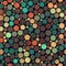 Vector Seamless Jumble Multicolor Brown Teal Orange Tones Random Circles Pattern