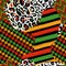 Vector seamless kwanzaa patch pattern with colored leopard print and geomerrical seamless pattern. Animal print. Cheetah african