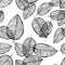 Vector seamless leaves pattern. Black white background made with watercolor, ink and marker. Trendy scandinavian design