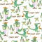 Vector seamless nursery pattern. Funny crocodiles, jazz musucians, frogs, tropical plants, flowers