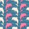 Vector seamless ornament with pink and cream dolphins