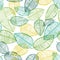 Vector seamless outline leaves pattern. Green and white