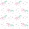 Vector seamless pastel holographic unicorn star pattern on white background