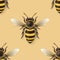 Vector Seamless Pattern with 3d Realistic Detailed Honey Bee Icon Closeup on Yellow Background. Queen Honeybee Design