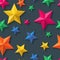 Vector seamless pattern with 3d stylized paper stars on black background.