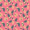 vector seamless pattern acorns, branches Oak with leaves.Botanical forest pink yellow illustration. Background, wallpaper, fabric