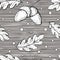 Vector seamless pattern with acorns and leaves on a horizontally striped background.