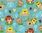 Vector of seamless pattern with adorable animals cartoon playing hide and seek. Tiger, monkey, bear and jungle elements