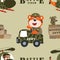 Vector seamless pattern with animal soldier driving military vehicle.