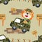 Vector seamless pattern with animal soldier driving military vehicle.