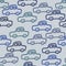 A vector seamless pattern with auto doodle outline images. Sedan automobiles in blue halftones