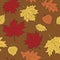 Vector seamless pattern of autumn leaves. Maple, Linden, oak and birch leaves background.