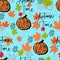 vector seamless pattern autumn leaves and pumpkin with lettering autumn time background. Autumn clip art hand painted, isolated.