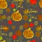 vector seamless pattern autumn leaves and pumpkin with lettering autumn time background. Autumn clip art hand painted, isolated.