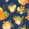 Vector seamless pattern with autumns cozy object and falls leaves and floral. Bright repeated texture for fall season.