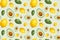 Vector seamless pattern with avocado and lemon. Colorful design for decorating menus, recipes, fabric, cards, fabric, clothing,