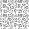 Vector seamless pattern with baby objects. Newborn clothes and accessories background in doodle style