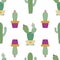 Vector seamless pattern background with cactus.White background