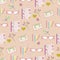 Vector seamless pattern background with glasses, books and tapes.Pink background.