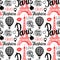 Vector Seamless Pattern Balloon and Paris Eiffel Tower with lettering inscription