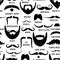 Vector seamless pattern with beards and mustaches. Hand drawn illustration with fashionable men`s styles. Linear Graphics.