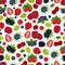 Vector seamless pattern of berries. Strawberry, black currant, bluberry, gooseberry, cherry, acerola