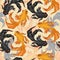 Vector seamless pattern with black and golden fishes on light background