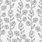 Vector seamless pattern with black vertical flower twigs on gray background.