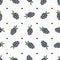 Vector seamless pattern with blackberries on white foliate background.