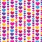 Vector seamless pattern blue, red, pink, yellow, violet hearts retro colors hanging. Perfect for Valentine, marriage or