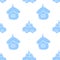 Vector seamless pattern with blue silhouettes glass toys, decorations in form of car and house for xmas tree, flat style