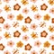 Vector seamless pattern with boho colors butterflies and flowers on white.