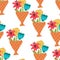Vector Seamless Pattern with Bouquet with three Flowers