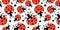 Vector seamless pattern of bright red ladybugs of different sizes. Nature-themed background and texture