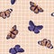 Vector seamless pattern with bright retro butterflies. Hand-drawn texture design