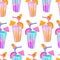 Vector seamless pattern bright summer illustration for endless background or printing on fabric.Cocktail with straw,umbrella in a