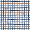 Vector seamless pattern brush stripes plaid. Blue orange color on white background. Hand painted grange texture. Ink