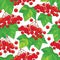 Vector seamless pattern with bunch of Viburnum or Guelder rose, green leaves and red berry on the white background.