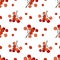 Vector seamless pattern of bunches of rowan red berries, viburnum. Bright texture in doodle flat style