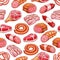 Vector seamless pattern of butchery meat products