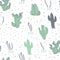 Vector seamless pattern with cactus, branches, floral & abstract elements isolated on white background.