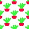 Vector seamless pattern with cactus. Bright repeated texture with green cactus in flower pot