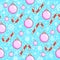 Vector seamless pattern. Candy canes and xmas toys balls. Christmas wrapping paper design. White snowflakes on blue