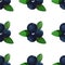 Vector seamless pattern with cartoon blueberries with green leaves isolated on a white background. Cute illustration used for maga