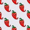 Vector Seamless Pattern with Cartoon Cute and Funny Scares Red Hot Chili Peppers. Kawaii Style. Fresh Chili Hot Pepper