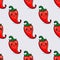 Vector Seamless Pattern with Cartoon Cute and Funny Scares Red Hot Chili Peppers. Kawaii Style. Fresh Chili Hot Pepper