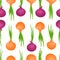 Vector seamless pattern with cartoon onions isolated on white.