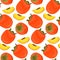 Vector seamless pattern with cartoon persimmon isolated on white. Juice fruit.