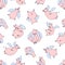 Vector seamless pattern of cartoon pigs angels flying