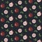 Vector seamless pattern with cartoon pomegranates, seeds and leaves.